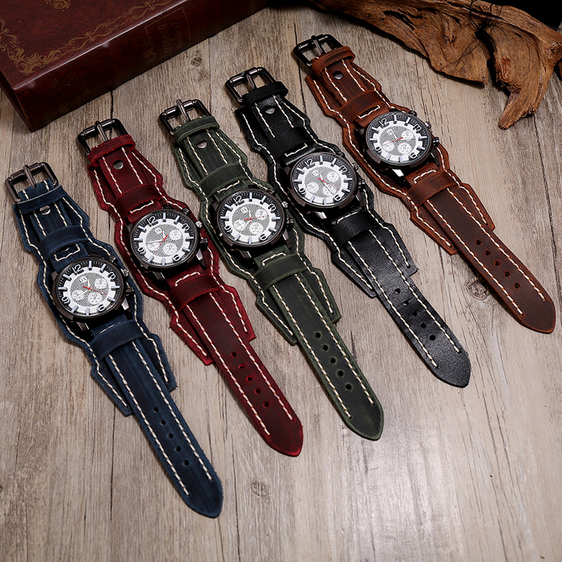 New Retro Mens Watches Genuine - Leather Watch Band Men avis et prix