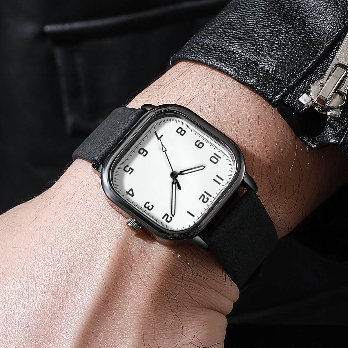 Fashion Square Men Watches Sim - Leather Watch Band Men avis et prix