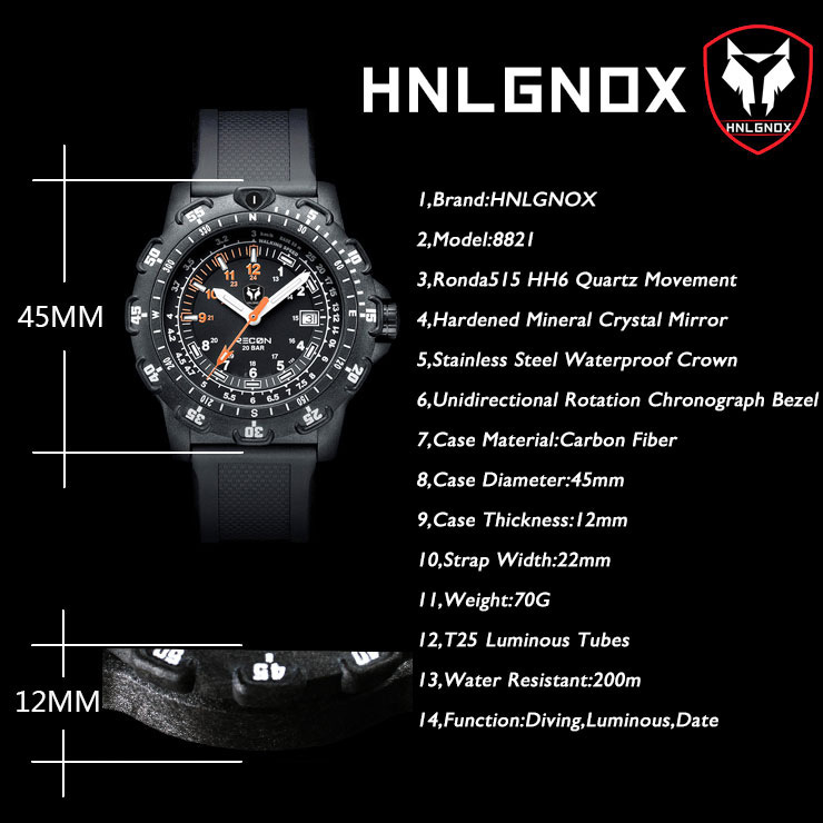 Hnlgnox Mens Pilot Watches Spo - Rubber Strap Diver avis et prix