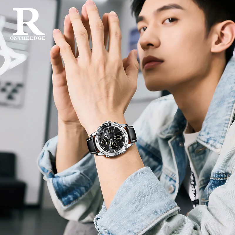 Fashion Men’s Big Face Quartz  - Leather Watch Band Men avis et prix