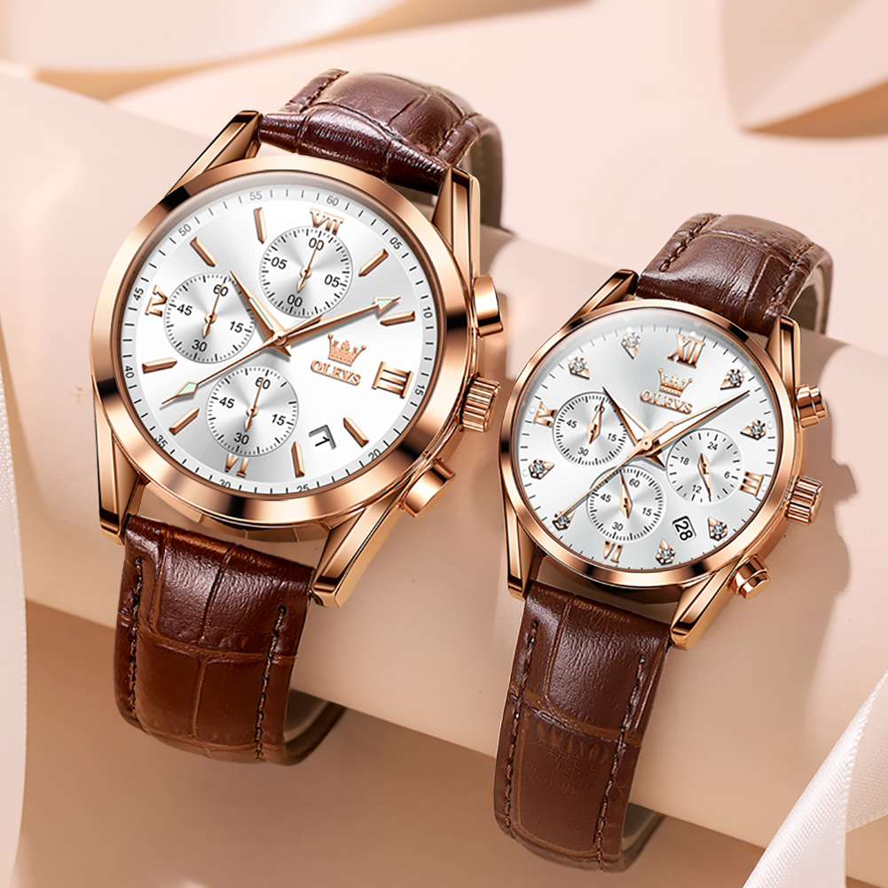 OLEVS Couple Watch for Men Wom - Leather Watch Band Men avis et prix