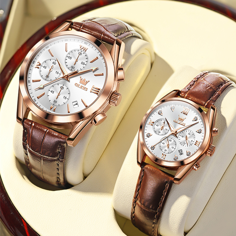 OLEVS Couple Watch for Men Wom - Leather Watch Band Men avis et prix