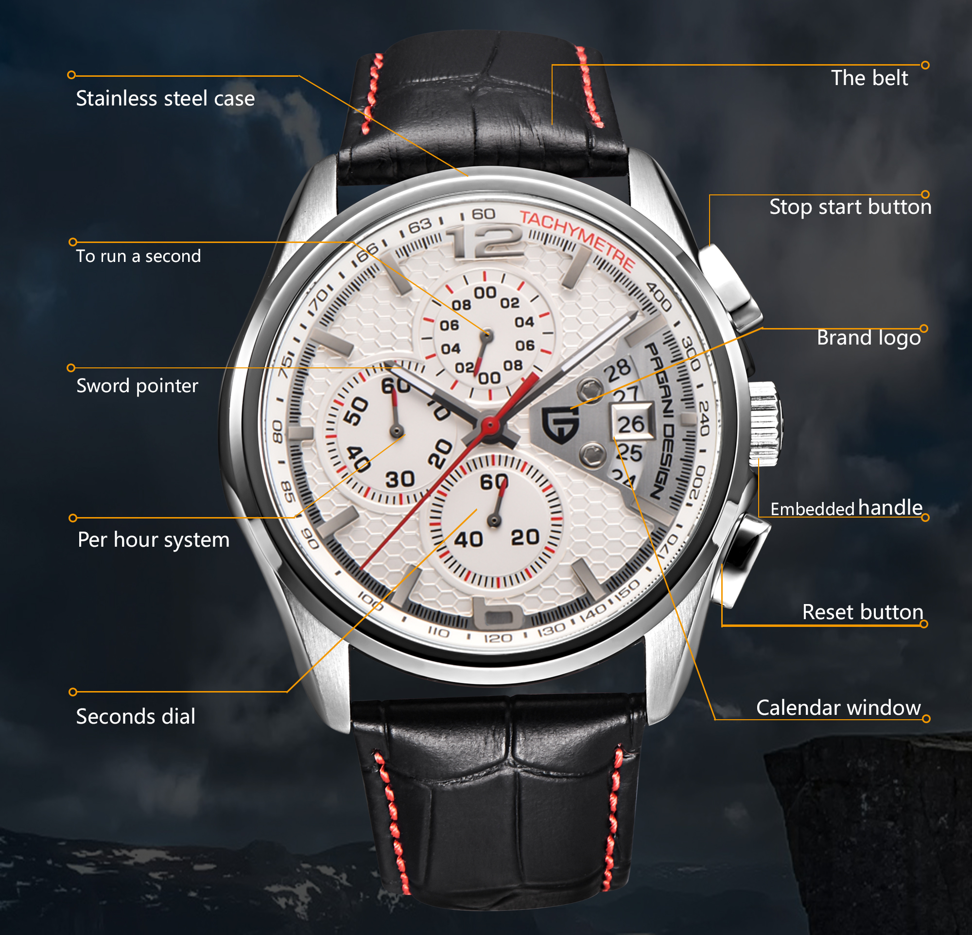 Pagani PD3306 Mens Quartz Watc - Leather Watch Band Men avis et prix