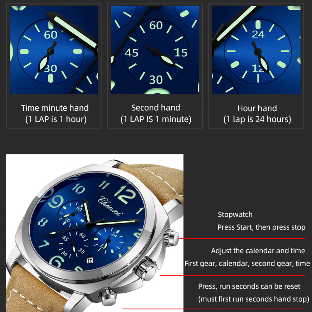 CHENXI Men Watch Multifunction - Leather Watch Band Men avis et prix