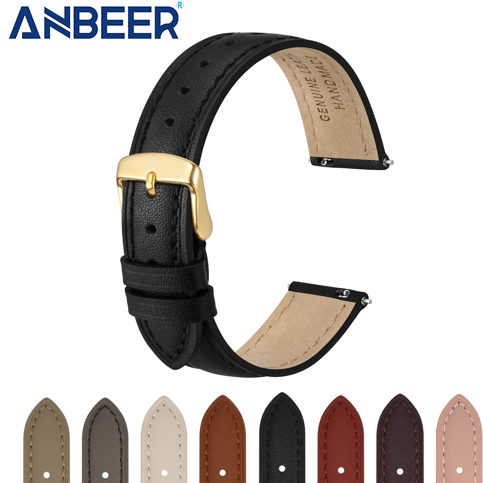 ANBEER Calfskin Watch Strap Wo - Leather Strap Quick Release avis et prix
