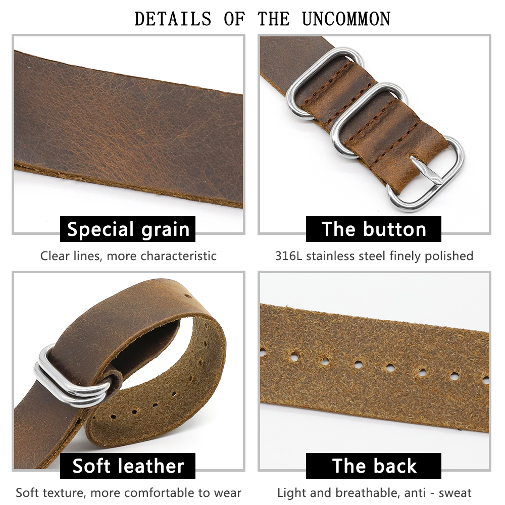 Genuine Leather Watch Band 18m - Nato Strap Nylon avis et prix