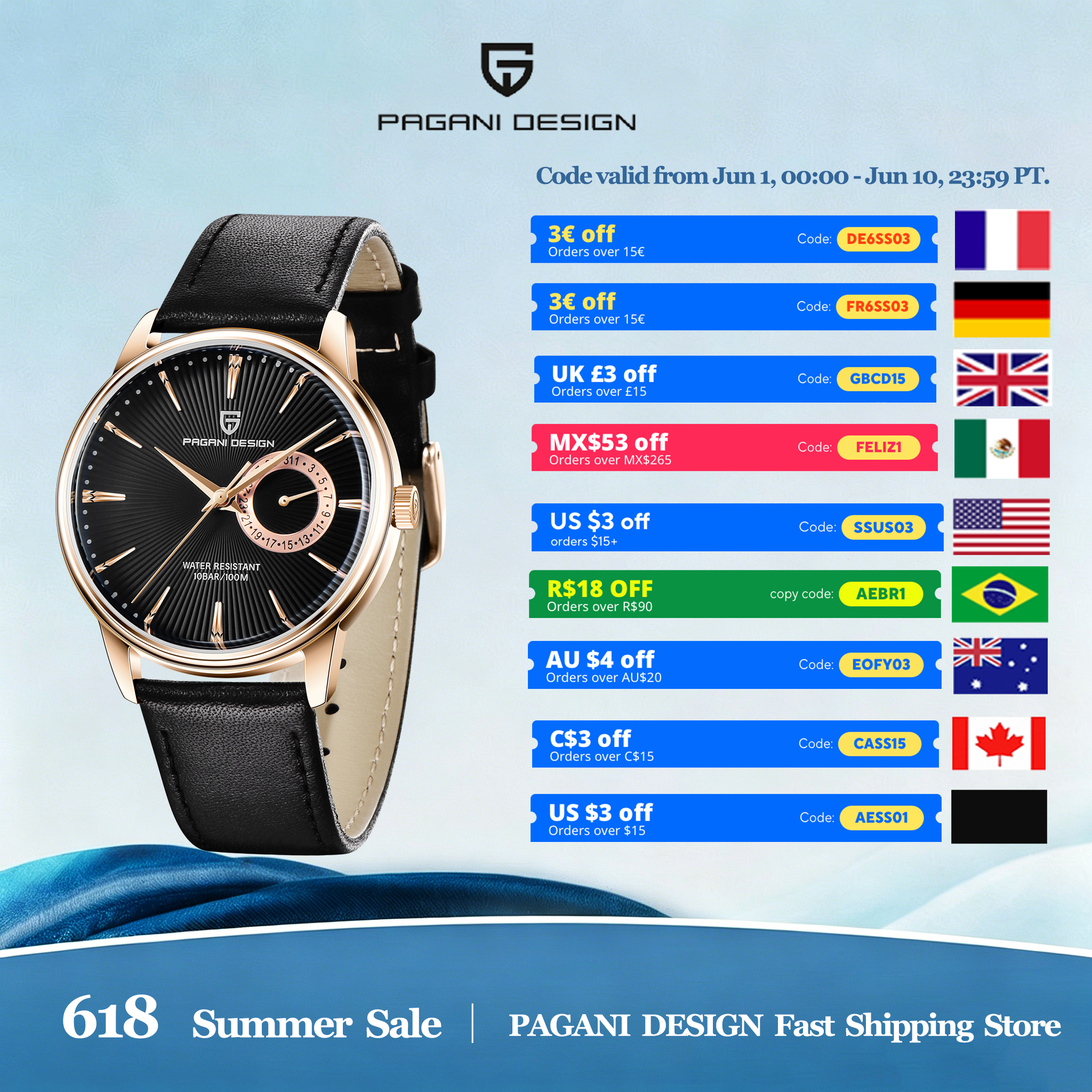 PAGANI DESIGN 2026 Best-Sellin - Leather Watch Band Men avis et prix